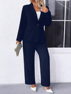 Plus Size Notched Collar Blazer Navy Workwear Casual