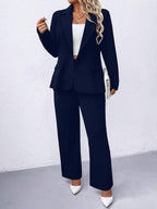 Plus Size Notched Collar Blazer Navy Workwear Casual