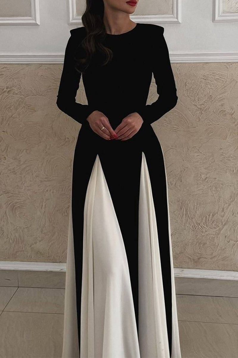 Antonia Boutique Long Dresses with Solid Color Contrast and O Neck Elevated Occasion Wear