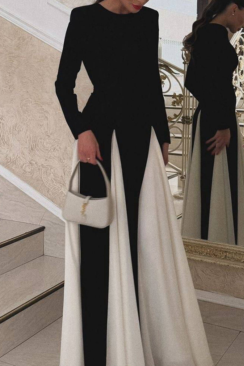 Antonia Boutique Long Dresses with Solid Color Contrast and O Neck Elevated Occasion Wear