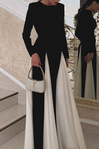 Antonia Boutique Long Dresses with Solid Color Contrast and O Neck Elevated Occasion Wear