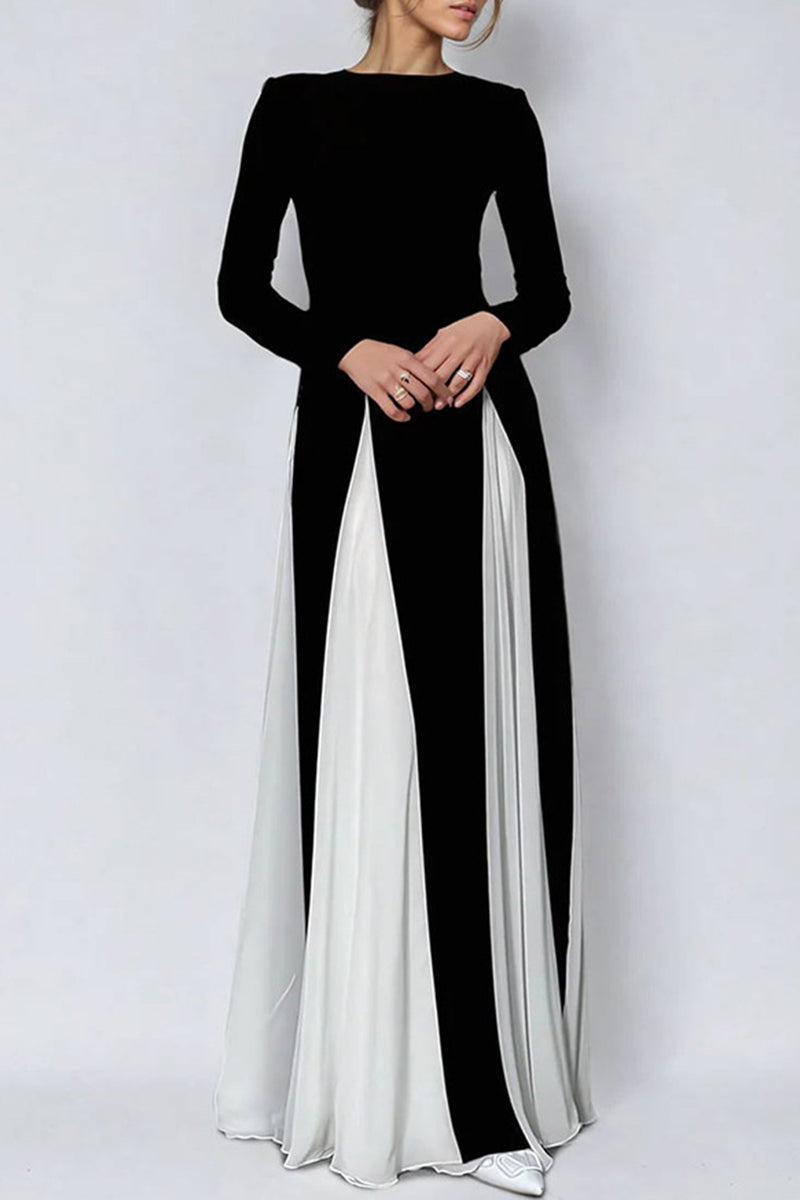 Antonia Boutique Long Dresses with Solid Color Contrast and O Neck Elevated Occasion Wear
