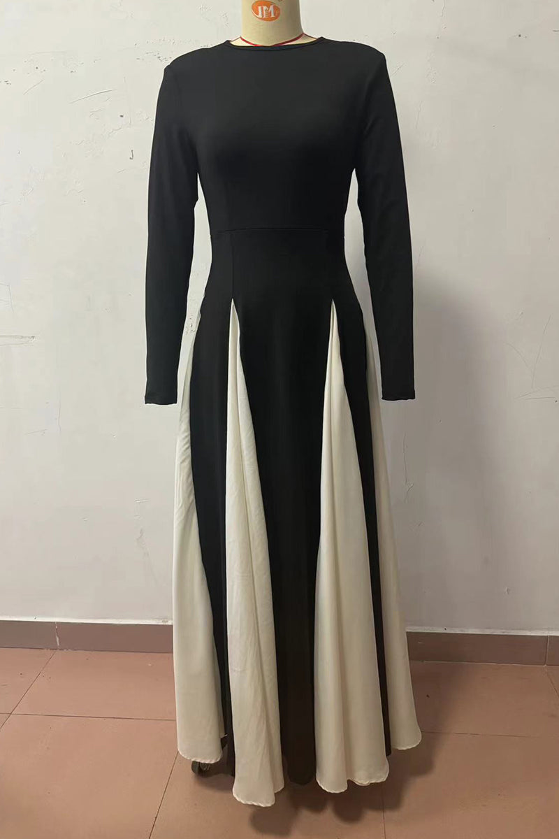 Antonia Boutique Long Dresses with Solid Color Contrast and O Neck Elevated Occasion Wear