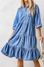 Silvana Timeless Casual Daily Princess Dresses with Pocket Buckle and V Neck Boutique Collection