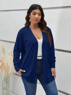 Cozy Open Front Black Knit Cardigan Thigh Length For Fall