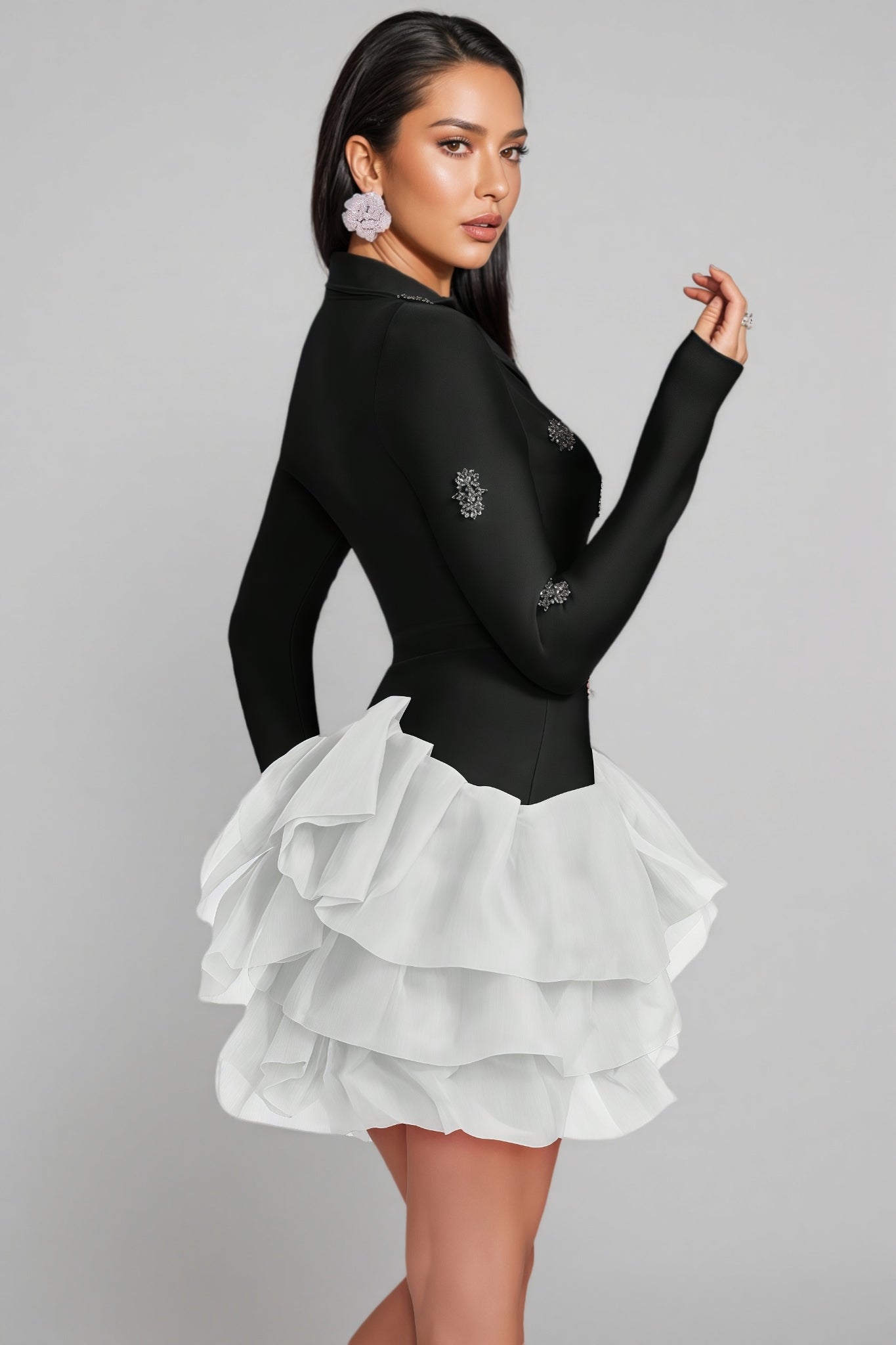 Dede Black Bandage Rhinestone Mini Dress