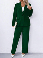 Plus Size Navy Blazer Notched Collar Office Ready Essential