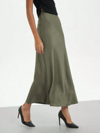 Elastic Satin Maxi Skirt