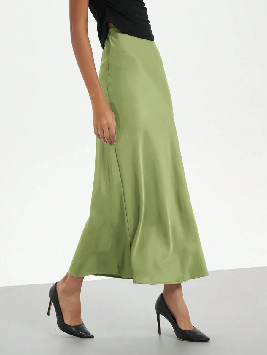 Elastic Satin Maxi Skirt