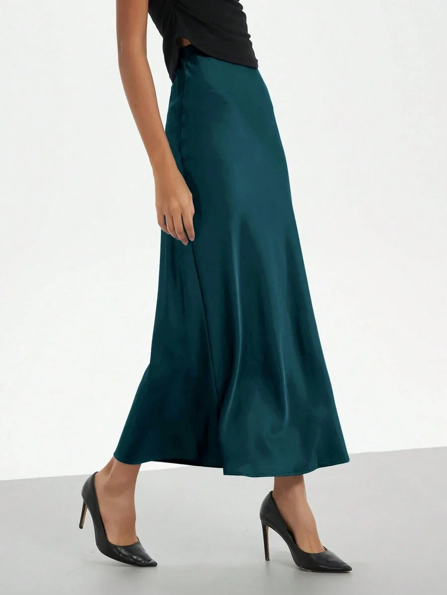Elastic Satin Maxi Skirt