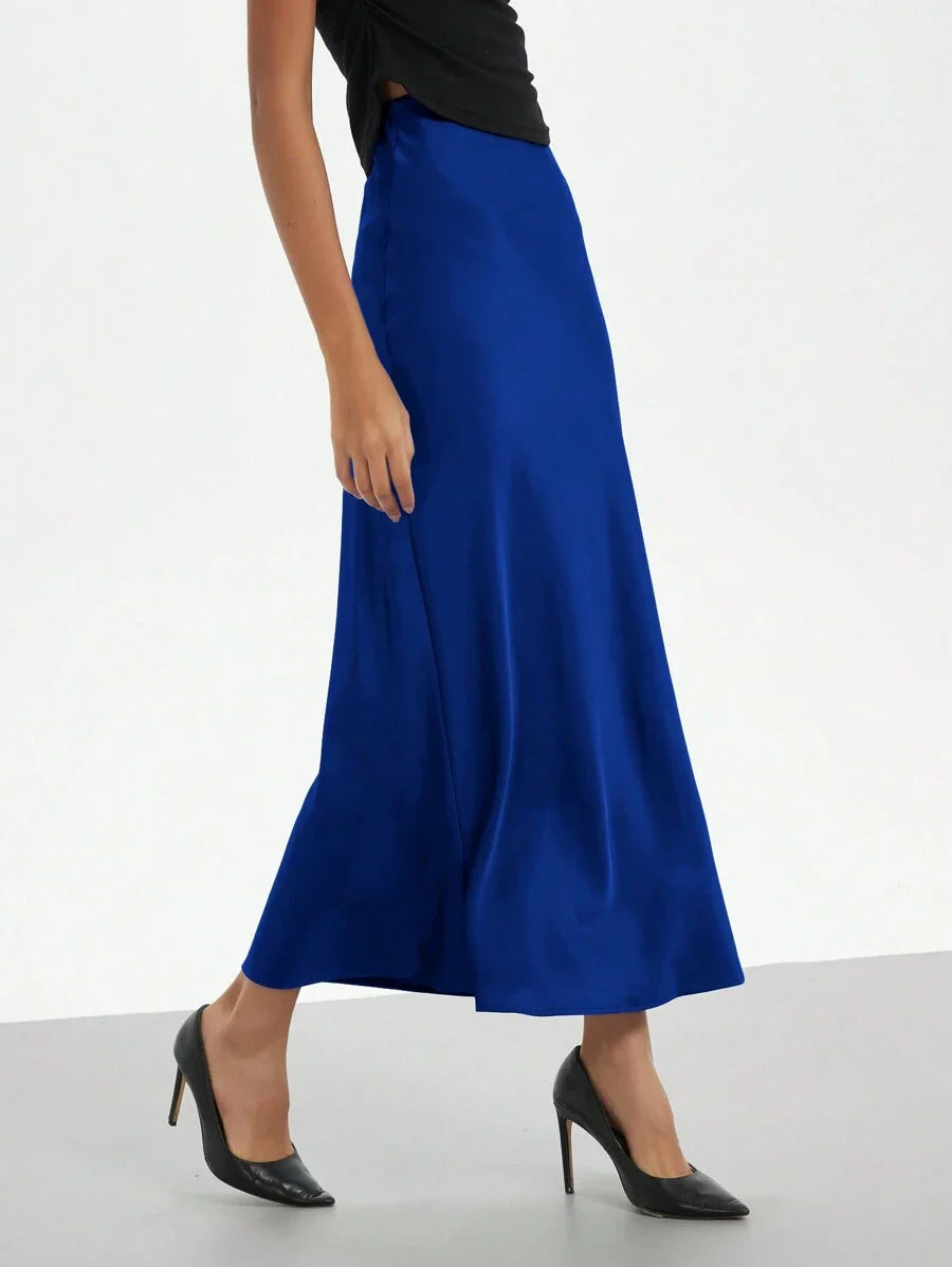 Elastic Satin Maxi Skirt
