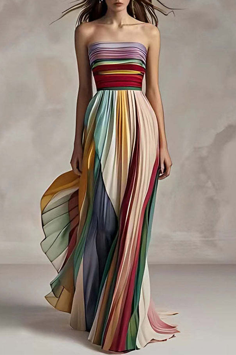 Hortensia Chic Color Block Pleated Contrast Strapless Evening Dresses Premium Wardrobe Essential