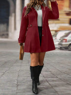 Plus Size Knit Coat Black Lapel Button Decor Waisted Midi