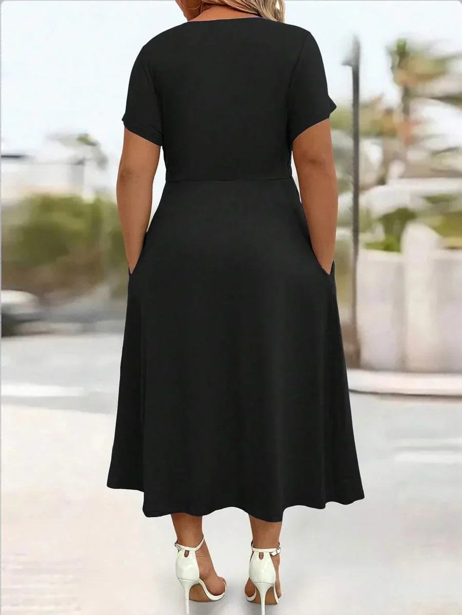 Plus Size Sundress With Pockets V Neck Cinched Waist