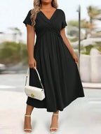 Plus Size Sundress With Pockets V Neck Cinched Waist