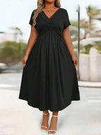 Plus Size Sundress With Pockets V Neck Cinched Waist