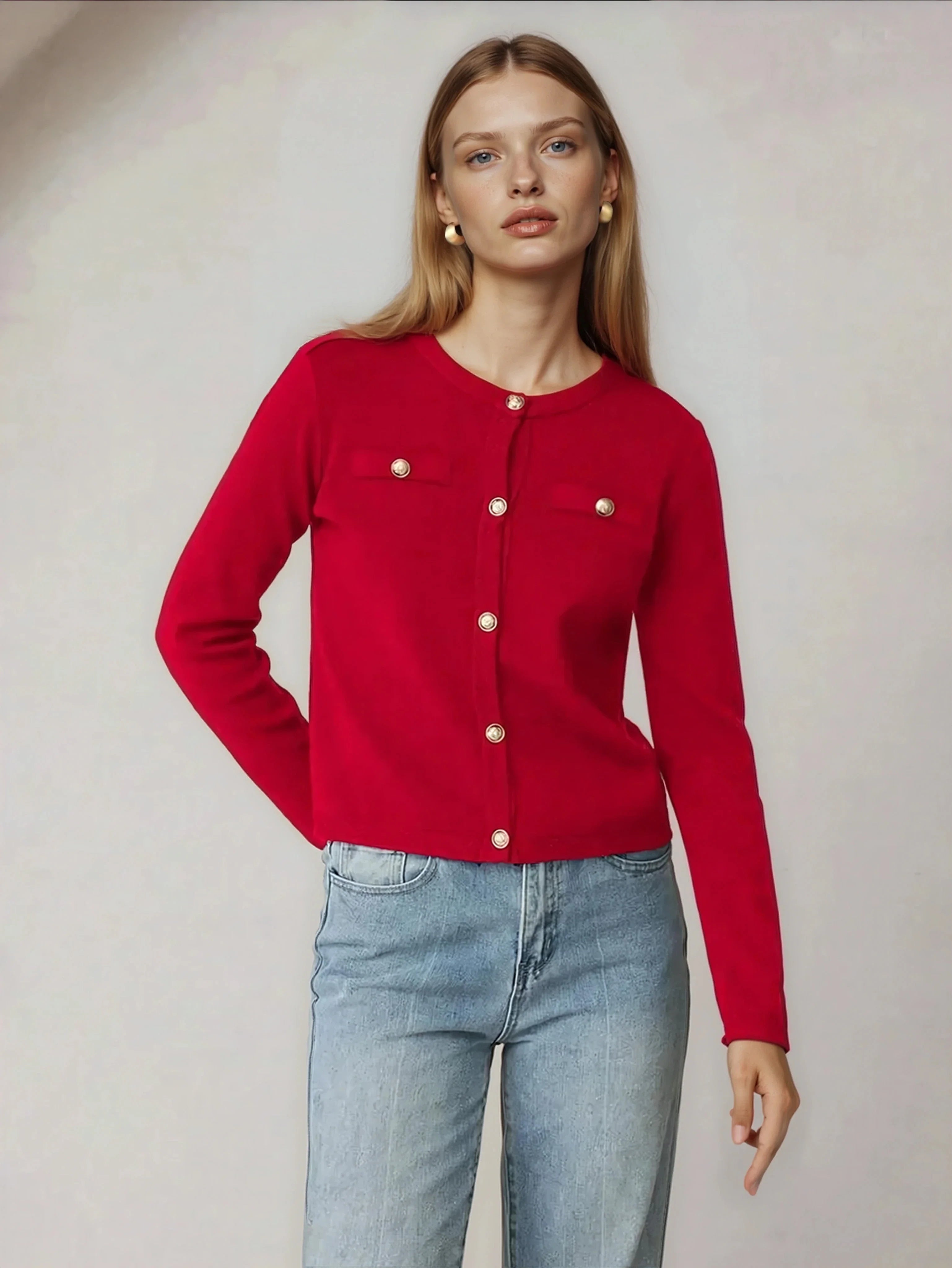 Knit Cardigan With Button Front For Workwear Comfort