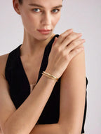 Gold Plated Geometric Asymmetric Line Bangle For Daily Wear