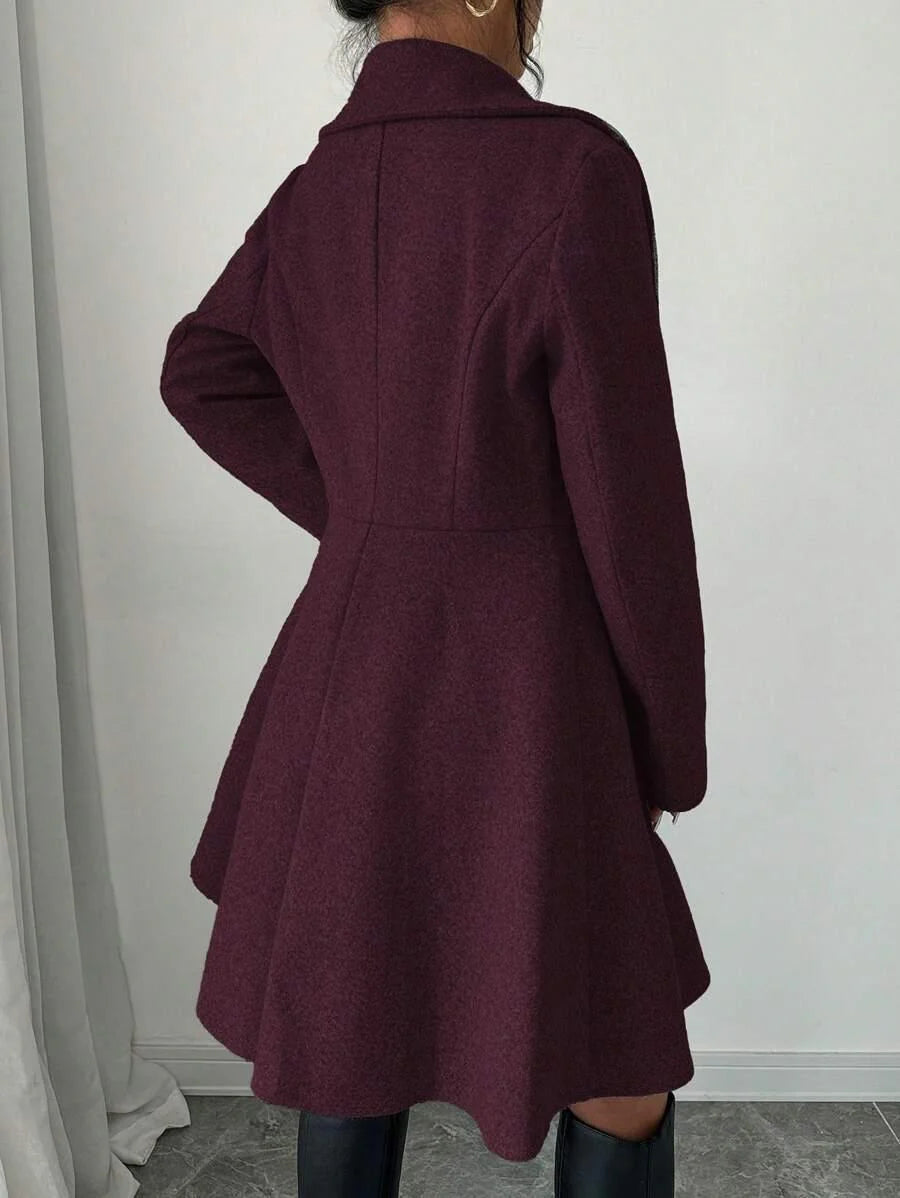 Elegant Minimalist Wool Overcoat With Waterfall Neckline