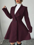 Elegant Minimalist Wool Overcoat With Waterfall Neckline