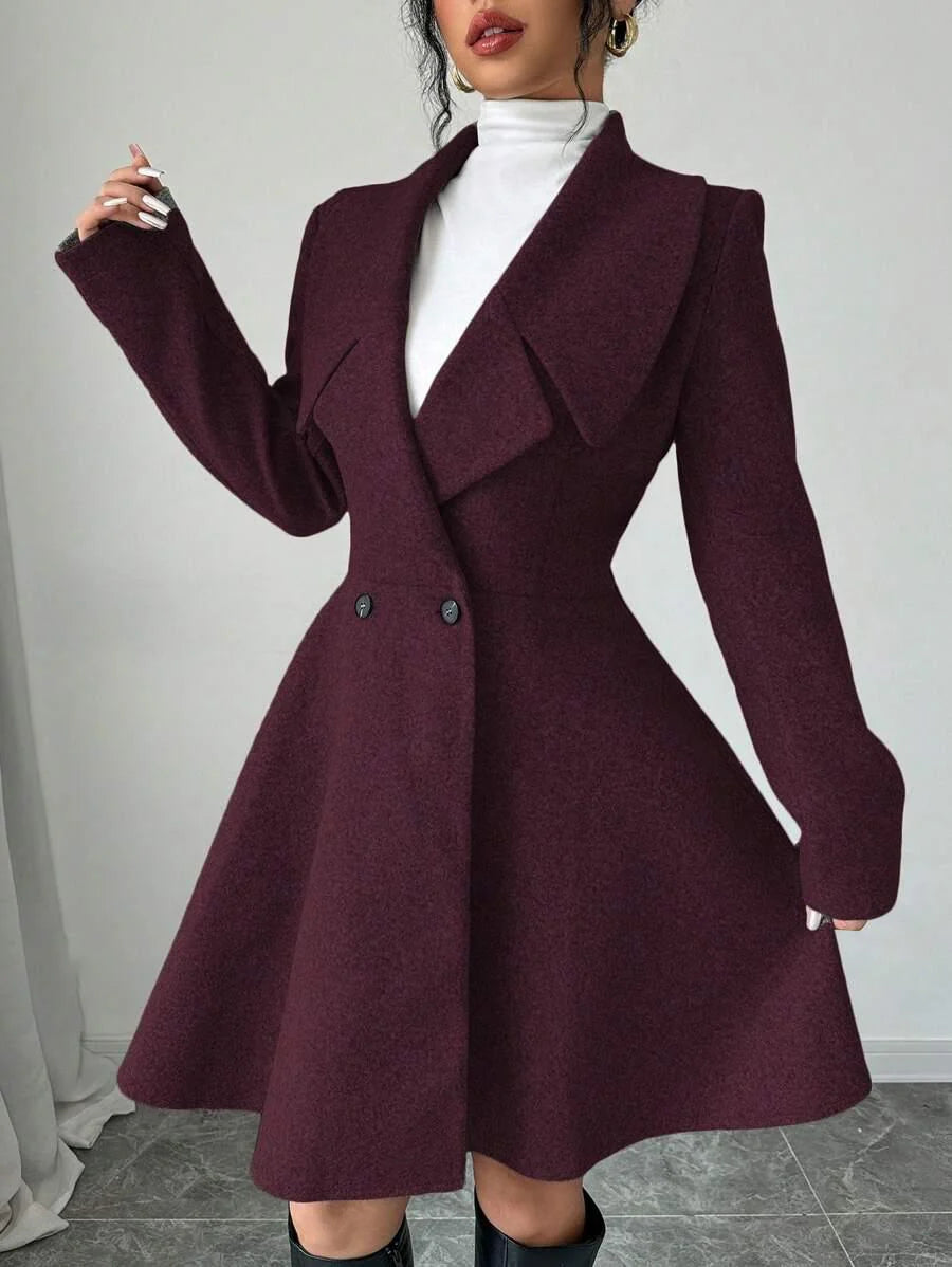 Elegant Minimalist Wool Overcoat With Waterfall Neckline