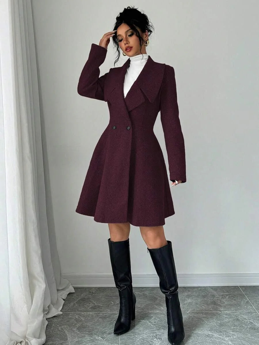 Elegant Minimalist Wool Overcoat With Waterfall Neckline