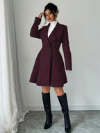 Elegant Minimalist Wool Overcoat With Waterfall Neckline