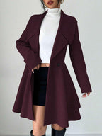 Elegant Minimalist Wool Overcoat With Waterfall Neckline