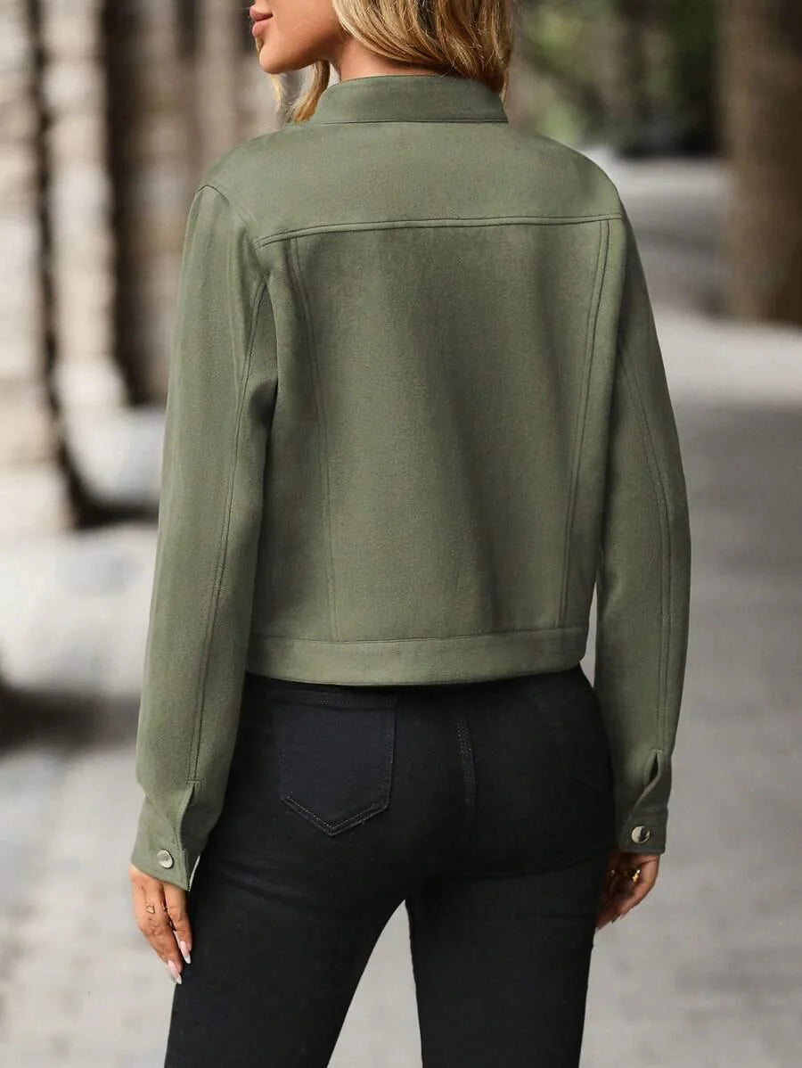 Wool Blend Jacket Crop Length Single Breasted Collar