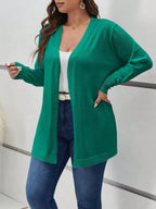 Cozy Open Front Black Knit Cardigan Thigh Length For Fall