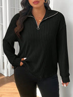 Plus Size Fuzzy Collar Quarter Zip Cozy Sweater