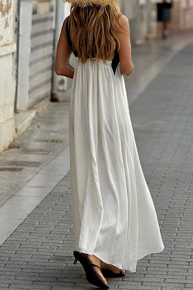 Ximena Minimalist Casual Sling Dresses with Patchwork Contrast and V Neck Boutique Dress Collection