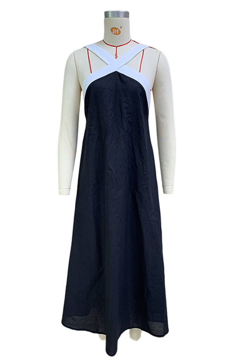 Ximena Minimalist Casual Sling Dresses with Patchwork Contrast and V Neck Boutique Dress Collection