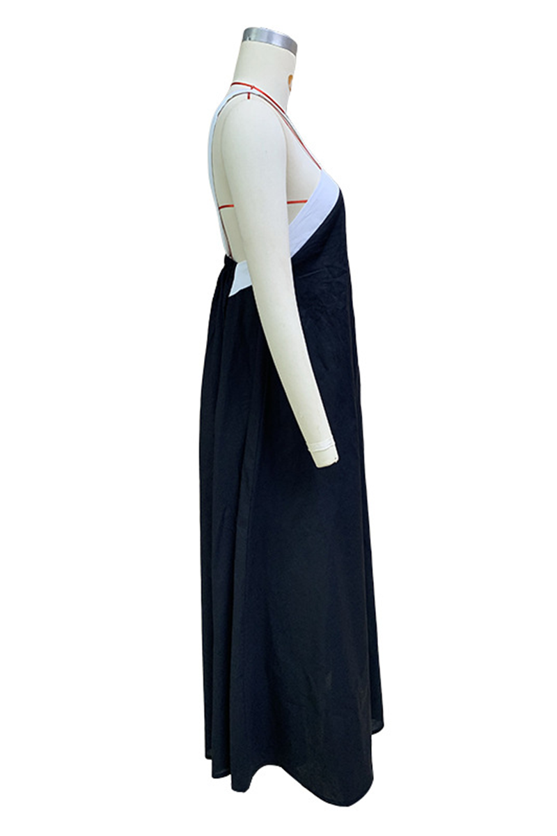 Ximena Minimalist Casual Sling Dresses with Patchwork Contrast and V Neck Boutique Dress Collection