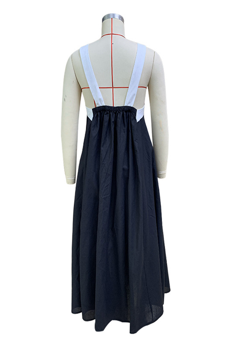 Ximena Minimalist Casual Sling Dresses with Patchwork Contrast and V Neck Boutique Dress Collection