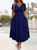 Plus Size Sundress With Pockets V Neck Cinched Waist