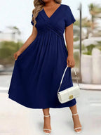 Plus Size Sundress With Pockets V Neck Cinched Waist