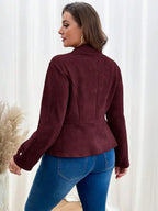 Plus Size Rust Brown Zipper Front Jacket With Casual Fit