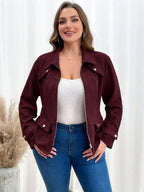 Plus Size Rust Brown Zipper Front Jacket With Casual Fit