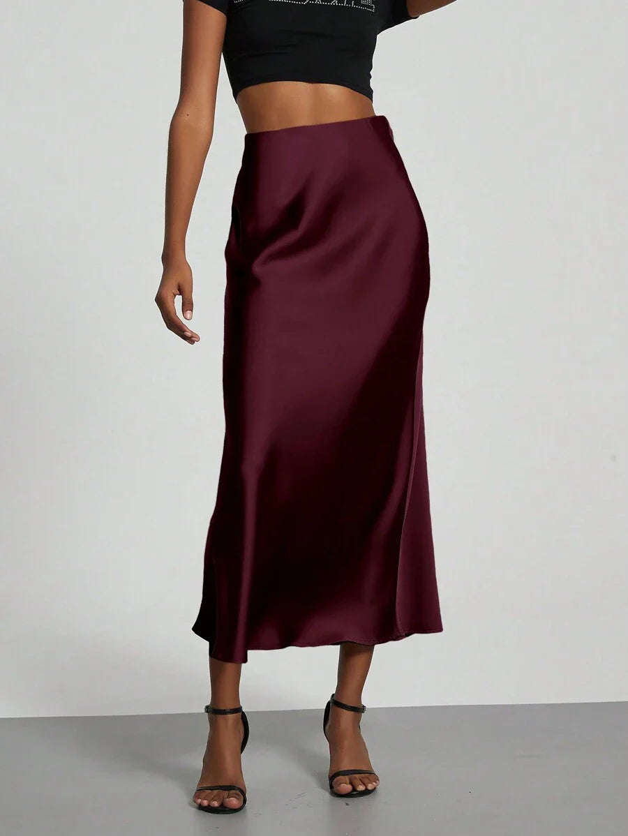 Elastic Satin Maxi Skirt