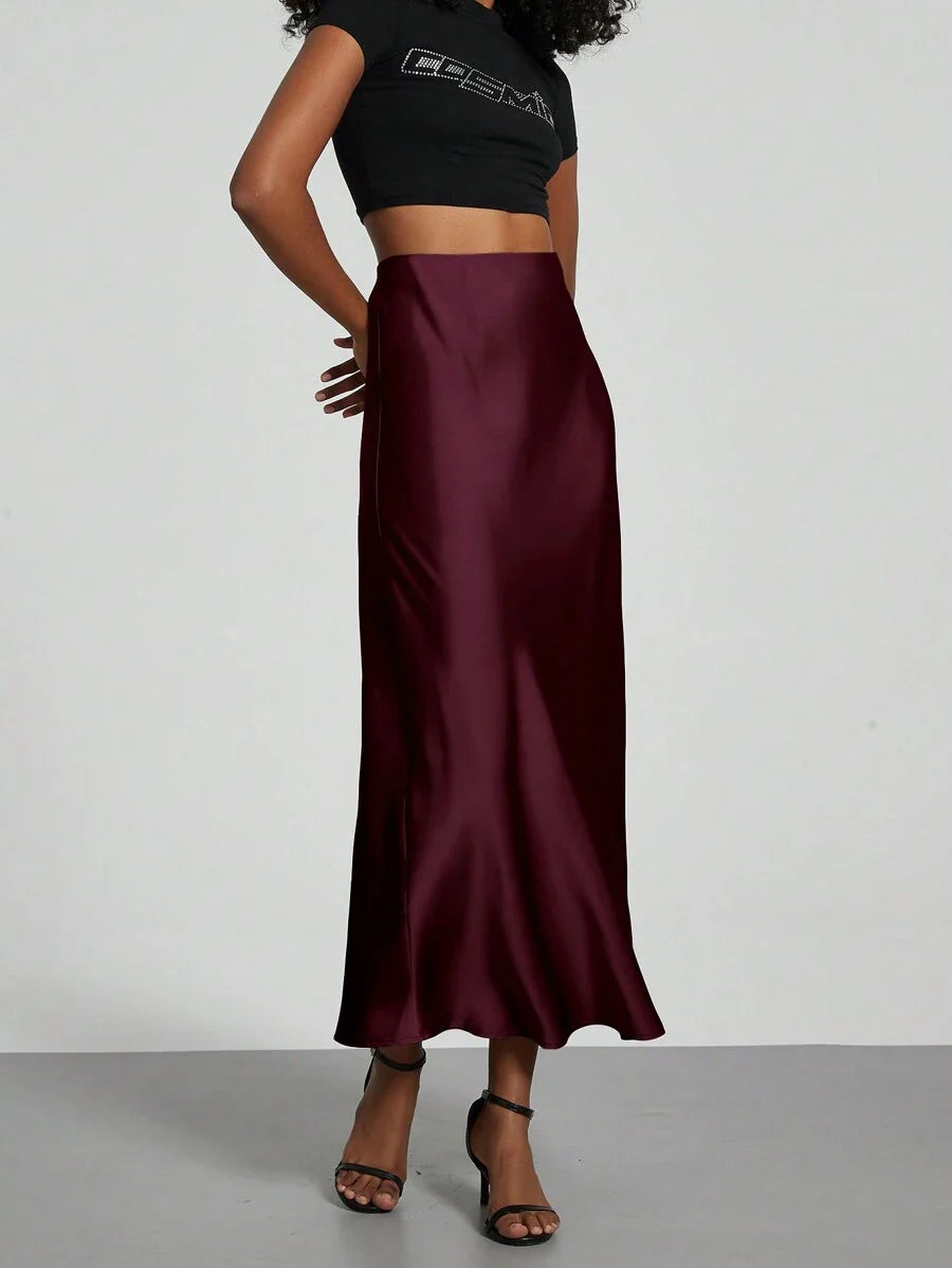 Elastic Satin Maxi Skirt