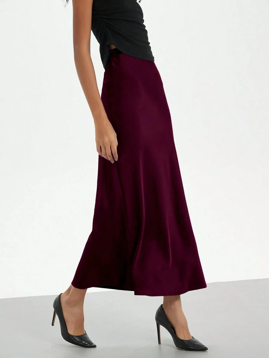 Elastic Satin Maxi Skirt