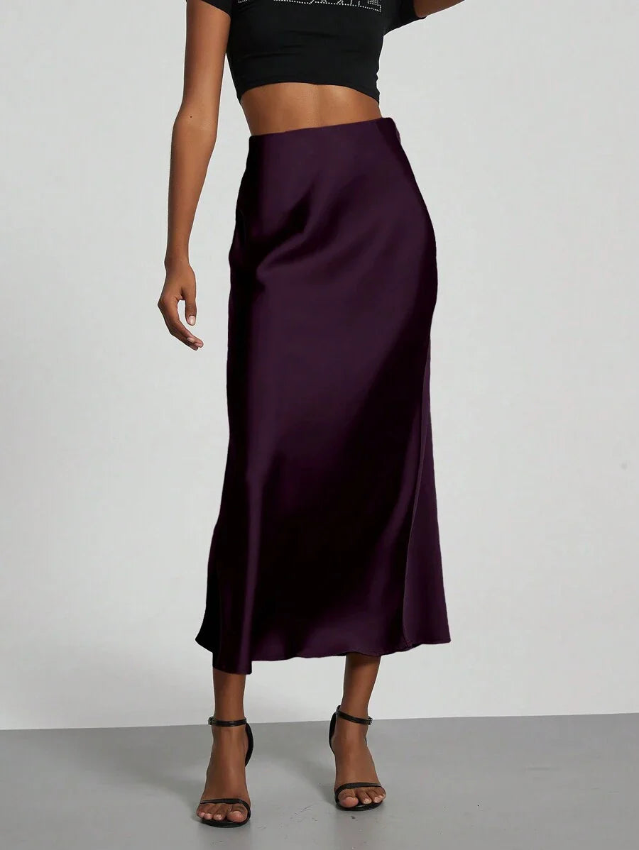 Elastic Satin Maxi Skirt