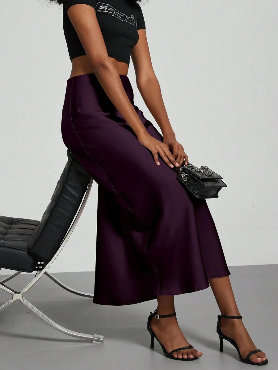 Elastic Satin Maxi Skirt