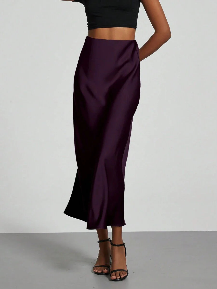 Elastic Satin Maxi Skirt