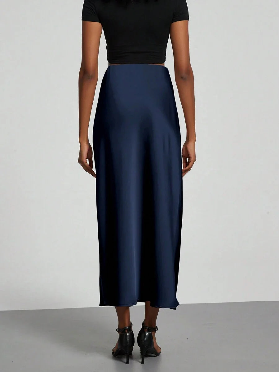 Elastic Satin Maxi Skirt