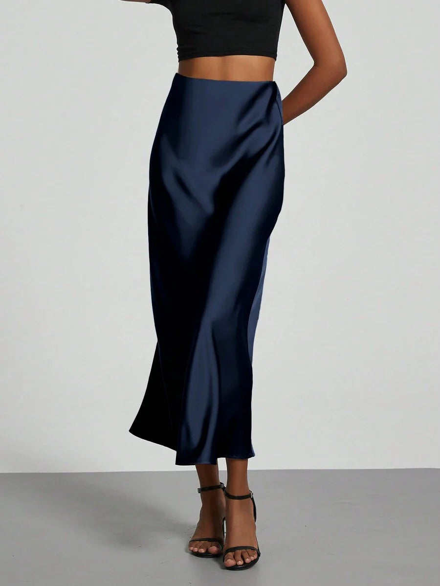 Elastic Satin Maxi Skirt