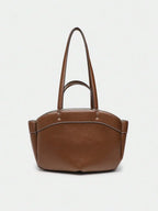 Pleated PU Tote Bag Large Capacity With Double Handles