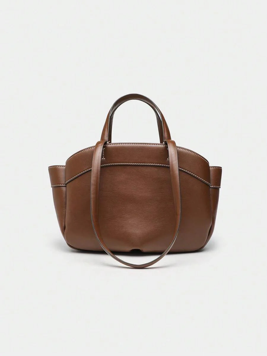 Pleated PU Tote Bag Large Capacity With Double Handles