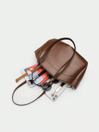 Pleated PU Tote Bag Large Capacity With Double Handles